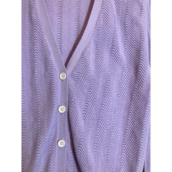 Burgess Pointelle Lavender Cardigan Women Large Silk Blend Beachy Coquette - Picture 4 of 12